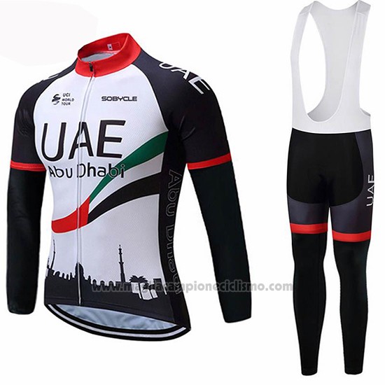 2019 Abbigliamento Ciclismo UCI Mondo Campione UAE Bianco Nero Rosso Manica Lunga e Salopette